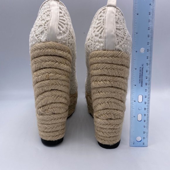 FSJ Ivory Lace Espadrille Wedges Wedding Round - Picture 8 of 10